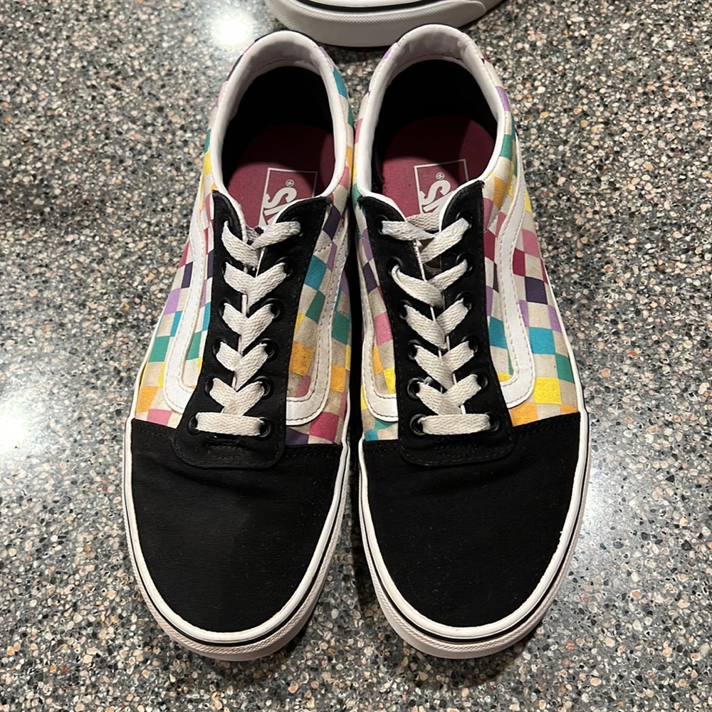 Old Skool purple rainbow checkered vans